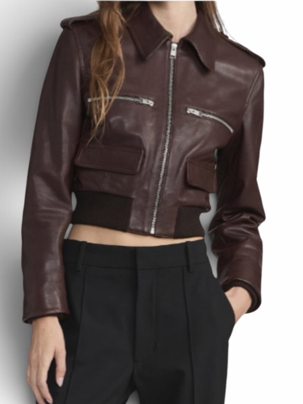 Frame Denim Chocolate Brown The Aviator Leather Bomber Jacket NWT